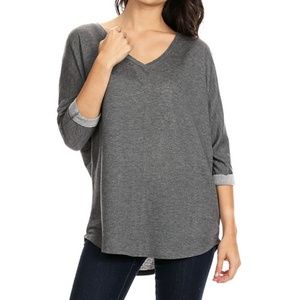 Tresics Charcoal Gray v-neck dolman sleeve sweater